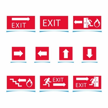 各种安全出口指示灯红色标志牌紧急逃生出口png图片免抠矢量素材