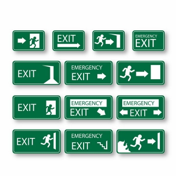 各种绿色安全逃生出口标志指示牌png图片免抠矢量素材