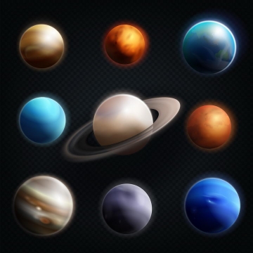 发光的太阳系八大行星逼真星球天文科普图片免抠素材