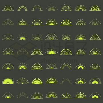 49款绿色日出放射线光芒森伯斯特形状线条图案png图片素材