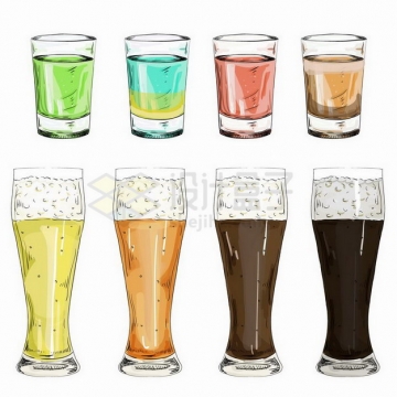 彩绘风格彩色啤酒杯鸡尾酒png图片免抠矢量素材