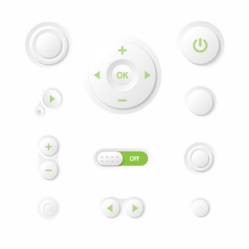 唯美白色绿色音乐播放器上的播放和调节按钮png图片免抠矢量素材