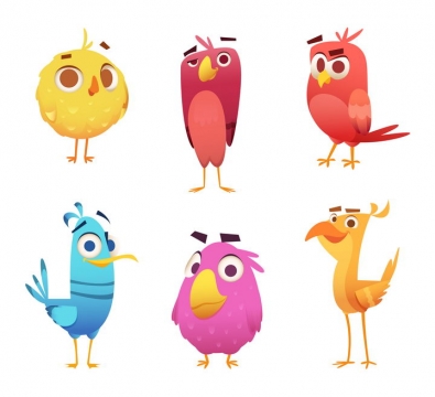 6种愤怒的小鸟中的卡通鸟儿图片免抠矢量素材