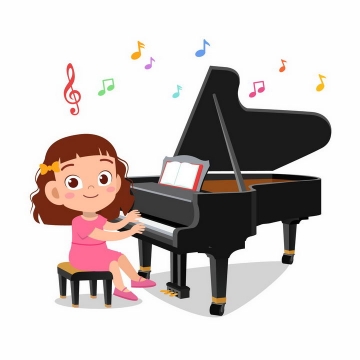 正在学弹钢琴的卡通小女孩png图片免抠矢量素材