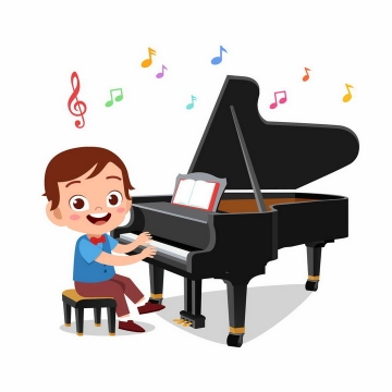 正在学弹钢琴的卡通小男孩png图片免抠矢量素材
