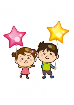 手绘卡通风格两个可爱的小朋友拿着五角星气球图片儿童节免抠素材
