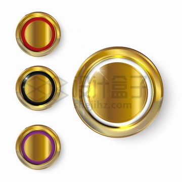 3款金色金属光泽同心圆按钮png图片素材