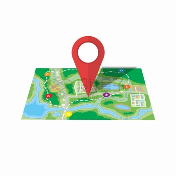 展开的旅游地图和大大的红色定位标志png图片免抠矢量素材