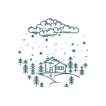 MBE风格线条下雪天里的森林和房屋免抠矢量图素材