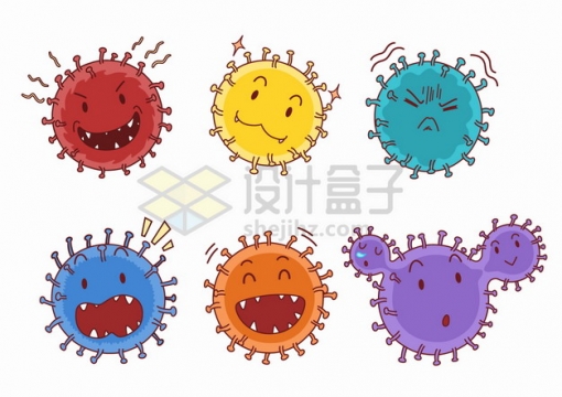 6款可爱的卡通新型冠状病毒png图片素材