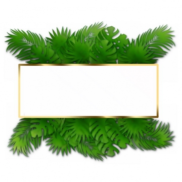 热带绿叶树叶装饰的金色边框749402png图片素材