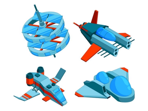 2.5D科幻风格的宇宙飞船运输船图片免抠矢量素材