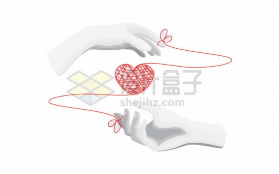 两只手和红线组成的心形图案象征了情人节爱情png图片免抠矢量素材