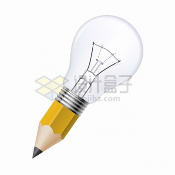 创意黄色铅笔和电灯泡的组合png图片素材