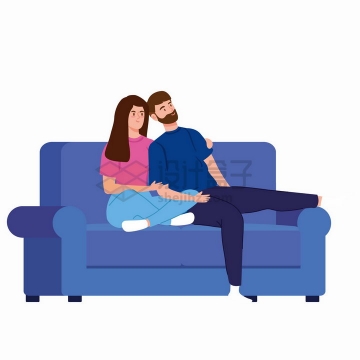 坐在沙发上偎依在一起的情侣扁平插画png图片素材