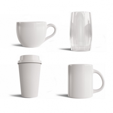 四款白色陶瓷杯咖啡杯玻璃杯水杯200733png图片素材