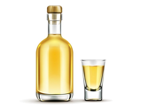 玻璃瓶和玻璃杯中的金黄色食用油橄榄油图片免抠素材