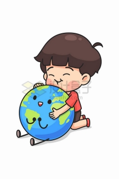 卡通小男孩抱着卡通地球象征了保护地球png图片免抠矢量素材