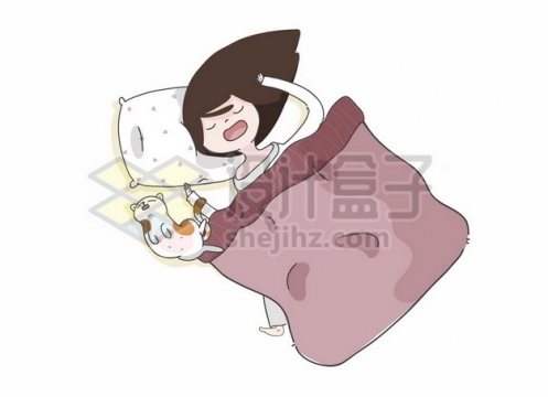 卡通女孩和猫咪在睡觉手绘插画722178png矢量图片素材