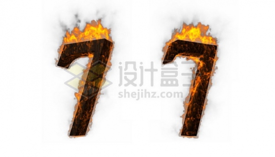 C4D风格燃烧着火焰的3D立体数字七7艺术字体941768psd/png图片素材