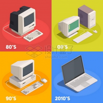 不同时代的电脑和笔记本电脑的进化史png图片免抠矢量素材