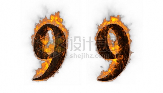 C4D风格燃烧着火焰的3D立体数字九9艺术字体273065psd/png图片素材