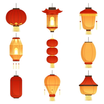 9款各种不同款式的中国传统节日灯笼图片免抠矢量素材