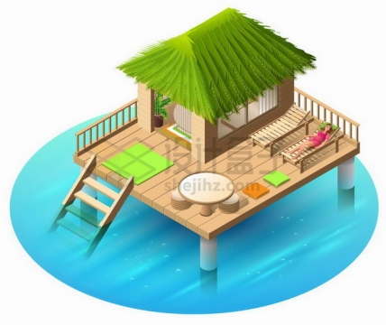 2.5D风格蔚蓝色海水上的小木屋热带海岛旅游559246png矢量图片素材
