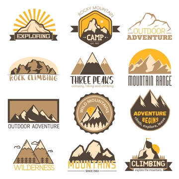 12款高山大山山脉古典风logo设计方案图片免抠矢量素材