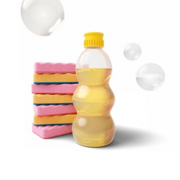 塑料瓶中的洗涤剂和红色黄色海绵百洁布海绵擦688544png图片素材