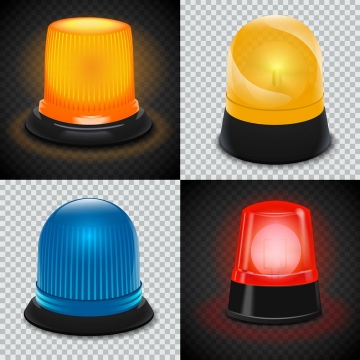 4款逼真的黄色蓝色和红色警告灯报警灯警示灯图片免抠矢量素材