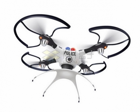 一款白色警用涂装的四轴飞行器无人机png图片免抠矢量素材