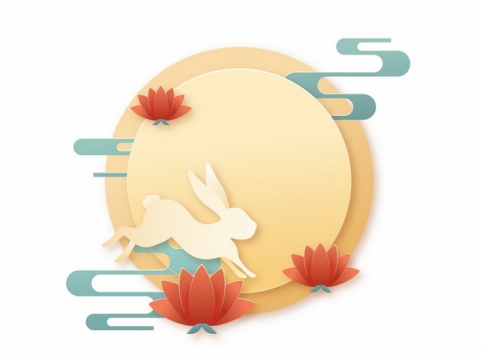 彩色剪纸中国风中秋节月亮和玉兔图案452882png矢量图片素材
