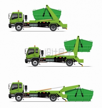 绿色垃圾处理车倒垃圾的处理过程png图片素材