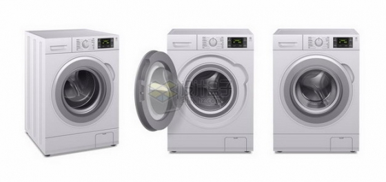 3个不同角度的滚筒洗衣机家用电器png图片免抠矢量素材