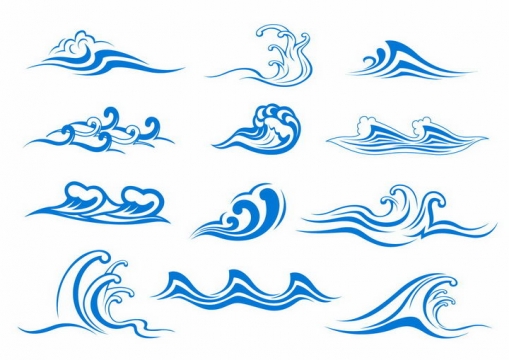 12款蓝色线条手绘海浪波浪图案png图片免抠eps矢量素材