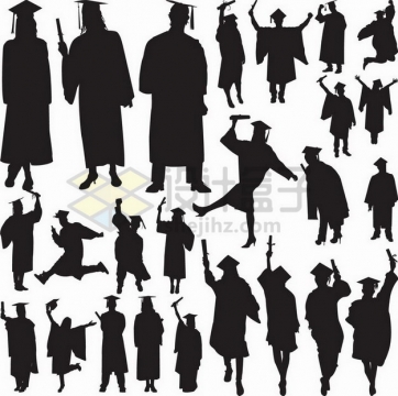 各种戴博士帽的大学毕业生剪影548334png矢量图片素材