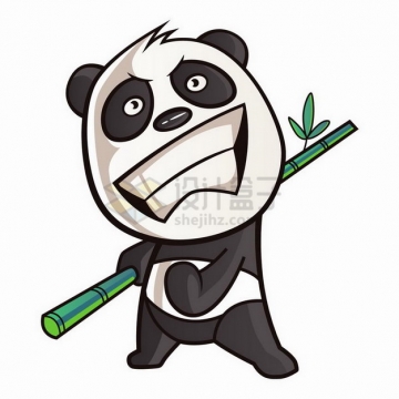 卡通熊猫拿着竹子练武png图片免抠矢量素材