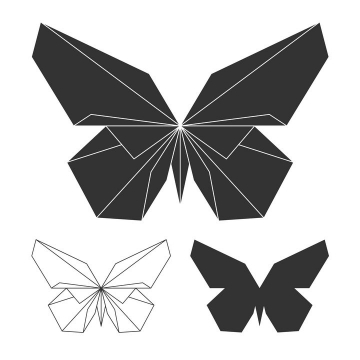 简洁黑白色折纸风格蝴蝶图片免抠素材