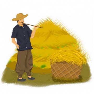 卡通农民和麦子小麦草堆插画png免抠图片素材