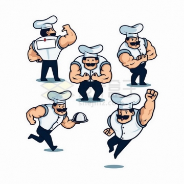 5款卡通肌肉男厨师png图片免抠矢量素材
