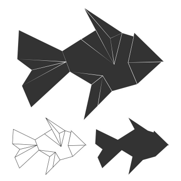 简洁黑白色折纸风格金鱼图片免抠素材