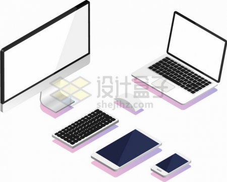 2.5D风格电脑显示器笔记本电脑键盘鼠标手机平板电脑等png图片素材511243