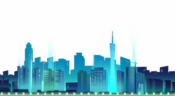 蓝色发光效果的城市建筑天际线图片免抠AI矢量素材