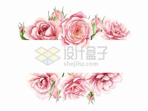 玫瑰花水彩画文本框装饰png图片免抠矢量素材