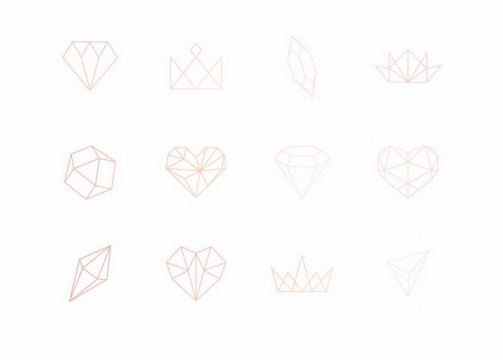12款粉色线条风格钻石心形符号图案png图片免抠eps矢量素材