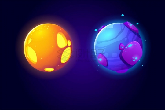 橙色和紫色两款卡通星球png图片免抠eps矢量素材