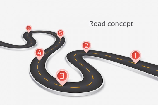 蜿蜒的S型公路道路红色定位标志PPT元素图片免抠矢量素材