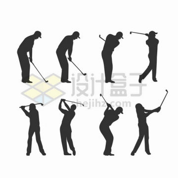 8款挥舞高尔夫球杆的人物剪影体育运动png图片素材