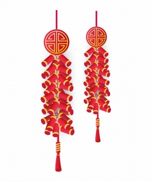 两串简约风格的红色鞭炮新年挂饰装饰图片免抠AI矢量素材